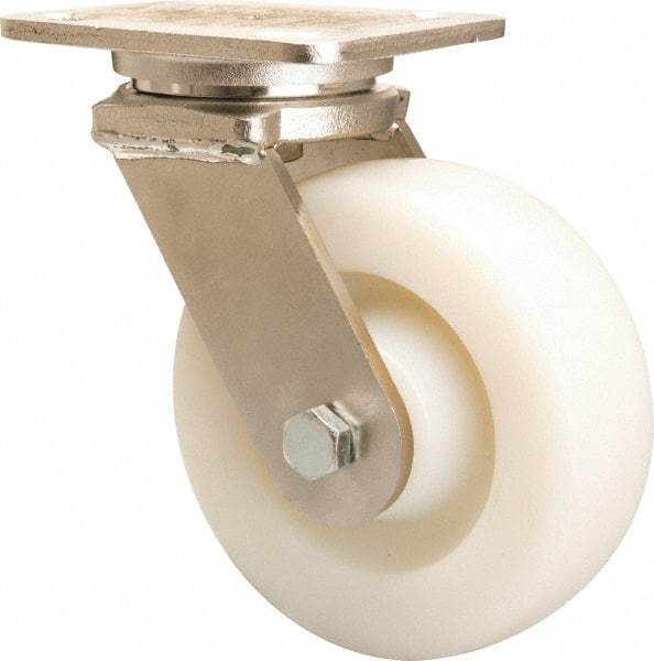Hamilton - 6" Diam x 2" Wide x 7-1/2" OAH Top Plate Mount Swivel Caster - Nylon, 1,000 Lb Capacity, Stainless Steel Double Shielded Precision Ball Bearing, 4 x 5" Plate - Americas Industrial Supply