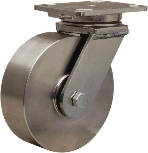 Hamilton - 6" Diam x 2" Wide x 7-1/2" OAH Top Plate Mount Swivel Caster - Forged Steel, 1,000 Lb Capacity, Delrin Bearing, 4 x 5" Plate - Americas Industrial Supply