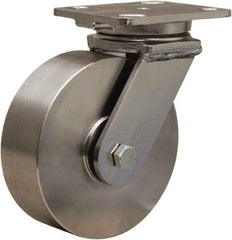 Hamilton - 6" Diam x 2" Wide x 7-1/2" OAH Top Plate Mount Swivel Caster - Forged Steel, 1,200 Lb Capacity, Stainless Steel Double Shielded Precision Ball Bearing, 4 x 5" Plate - Americas Industrial Supply
