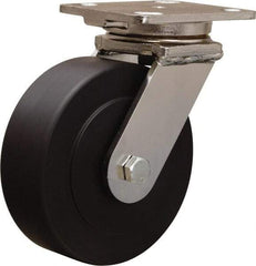 Hamilton - 6" Diam x 2" Wide x 7-1/2" OAH Top Plate Mount Swivel Caster - Nylon, 1,600 Lb Capacity, Stainless Steel Double Shielded Precision Ball Bearing, 4 x 5" Plate - Americas Industrial Supply