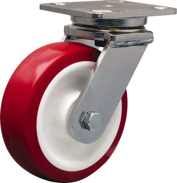Hamilton - 6" Diam x 2" Wide x 7-1/2" OAH Top Plate Mount Swivel Caster - Polyurethane Mold on Polypropylene, 1,000 Lb Capacity, Delrin Bearing, 4 x 5" Plate - Americas Industrial Supply