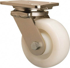 Hamilton - 5" Diam x 2" Wide x 6-1/2" OAH Top Plate Mount Swivel Caster - Nylon, 900 Lb Capacity, Stainless Steel Double Shielded Precision Ball Bearing, 4 x 5" Plate - Americas Industrial Supply