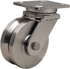 Hamilton - 5" Diam x 2" Wide, Stainless Steel Swivel Caster - 950 Lb Capacity, Top Plate Mount, 4" x 5" Plate, Stainless Steel Precision Ball Bearing - Americas Industrial Supply