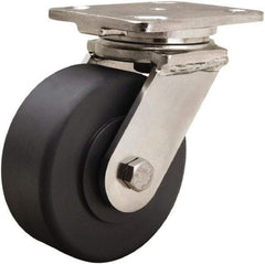 Hamilton - 8" Diam x 2" Wide x 9-1/2" OAH Top Plate Mount Swivel Caster - Nylon, 1,600 Lb Capacity, Stainless Steel Double Shielded Precision Ball Bearing, 4 x 5" Plate - Americas Industrial Supply