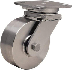 Hamilton - 5" Diam x 2" Wide x 6-1/2" OAH Top Plate Mount Swivel Caster - Forged Steel, 950 Lb Capacity, Stainless Steel Double Shielded Precision Ball Bearing, 4 x 5" Plate - Americas Industrial Supply