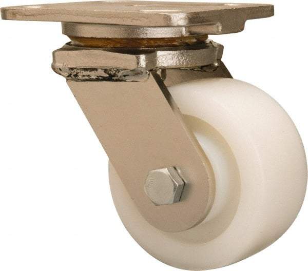 Hamilton - 4" Diam x 2" Wide x 5-5/8" OAH Top Plate Mount Swivel Caster - Nylon, 800 Lb Capacity, Stainless Steel Double Shielded Precision Ball Bearing, 4 x 5" Plate - Americas Industrial Supply