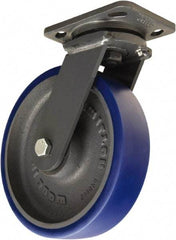 Hamilton - 8" Diam x 2" Wide x 9-1/2" OAH Top Plate Mount Swivel Caster - Polyurethane Mold onto Cast Iron Center, 1,200 Lb Capacity, Tapered Roller Bearing, 4 x 5" Plate - Americas Industrial Supply