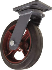 Hamilton - 8" Diam x 2" Wide x 9-1/2" OAH Top Plate Mount Swivel Caster - Rubber Mold on Cast Iron, 500 Lb Capacity, Straight Roller Bearing, 4 x 5" Plate - Americas Industrial Supply