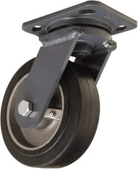 Hamilton - 6" Diam x 2" Wide x 7-1/2" OAH Top Plate Mount Swivel Caster - Rubber Mold on Cast Iron, 410 Lb Capacity, Tapered Roller Bearing, 4 x 5" Plate - Americas Industrial Supply