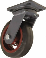 Hamilton - 6" Diam x 2" Wide x 7-1/2" OAH Top Plate Mount Swivel Caster - Rubber Mold on Cast Iron, 410 Lb Capacity, Straight Roller Bearing, 4 x 5" Plate - Americas Industrial Supply