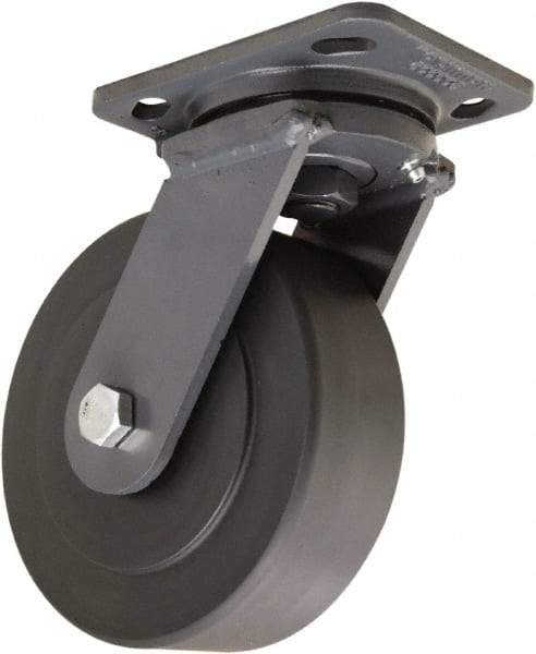 Hamilton - 6" Diam x 2" Wide x 7-1/2" OAH Top Plate Mount Swivel Caster - Nylon, 2,000 Lb Capacity, Sealed Precision Ball Bearing, 4 x 5" Plate - Americas Industrial Supply