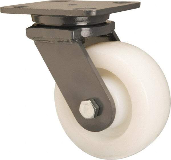 Hamilton - 5" Diam x 2" Wide x 6-1/2" OAH Top Plate Mount Swivel Caster - Nylon, Sealed Precision Ball Bearing, 4 x 5" Plate - Americas Industrial Supply