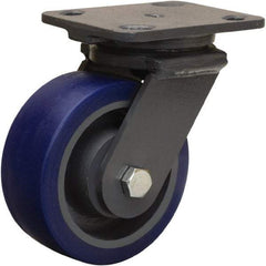 Hamilton - 5" Diam x 2" Wide x 6-1/2" OAH Top Plate Mount Swivel Caster - Polyurethane Mold onto Cast Iron Center, 840 Lb Capacity, Tapered Roller Bearing, 4 x 5" Plate - Americas Industrial Supply