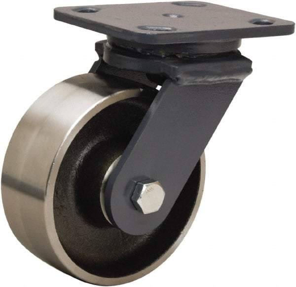Hamilton - 5" Diam x 2" Wide x 6-1/2" OAH Top Plate Mount Swivel Caster - Forged Steel, 1,500 Lb Capacity, Tapered Roller Bearing, 4 x 5" Plate - Americas Industrial Supply