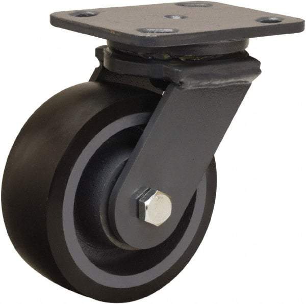 Hamilton - 5" Diam x 2" Wide x 6-1/2" OAH Top Plate Mount Swivel Caster - Polyurethane Mold onto Cast Iron Center, 1,360 Lb Capacity, Sealed Precision Ball Bearing, 4 x 5" Plate - Americas Industrial Supply