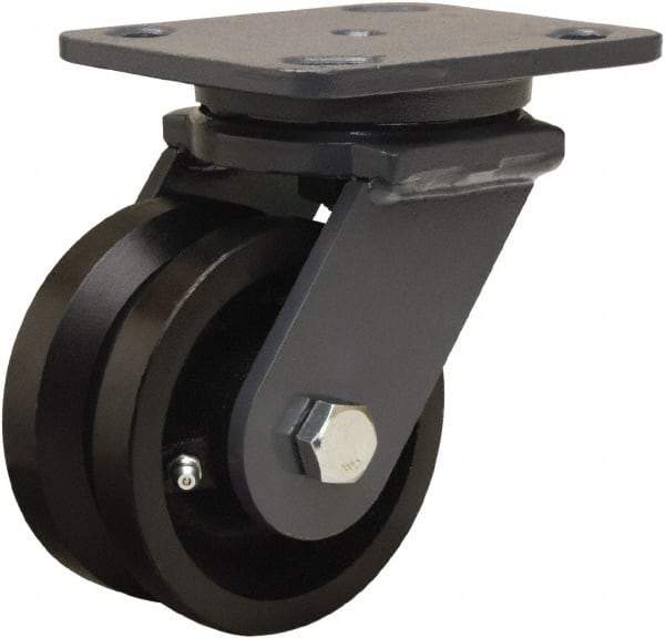 Hamilton - 4" Diam x 2" Wide, Iron Swivel Caster - 800 Lb Capacity, Top Plate Mount, 4" x 5" Plate, Straight Roller Bearing - Americas Industrial Supply