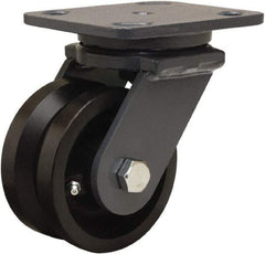 Hamilton - 4" Diam x 2" Wide, Iron Swivel Caster - 800 Lb Capacity, Top Plate Mount, 4" x 5" Plate, Straight Roller Bearing - Americas Industrial Supply