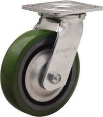 Hamilton - 6" Diam x 1-1/2" Wide x 7-1/2" OAH Top Plate Mount Swivel Caster - Polyurethane Mold onto Cast Iron Center, 850 Lb Capacity, Straight Roller Bearing, 4 x 4-1/2" Plate - Americas Industrial Supply