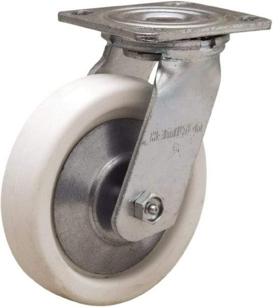Hamilton - 6" Diam x 1-1/2" Wide x 7-1/2" OAH Top Plate Mount Swivel Caster - Polyolefin, 525 Lb Capacity, Delrin Bearing, 4 x 4-1/2" Plate - Americas Industrial Supply