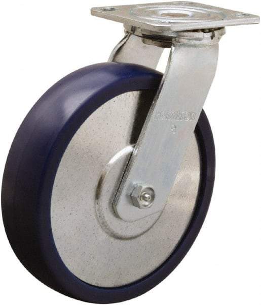 Hamilton - 8" Diam x 2" Wide x 9-1/2" OAH Top Plate Mount Swivel Caster - Polyurethane, 900 Lb Capacity, Sealed Precision Ball Bearing, 4 x 4-1/2" Plate - Americas Industrial Supply