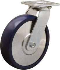 Hamilton - 8" Diam x 2" Wide x 9-1/2" OAH Top Plate Mount Swivel Caster - Polyurethane, 900 Lb Capacity, Sealed Precision Ball Bearing, 4 x 4-1/2" Plate - Americas Industrial Supply