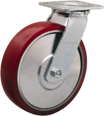 Hamilton - 8" Diam x 2" Wide x 9-1/2" OAH Top Plate Mount Swivel Caster - Polyurethane on Aluminum, 900 Lb Capacity, Straight Roller Bearing, 4 x 4-1/2" Plate - Americas Industrial Supply