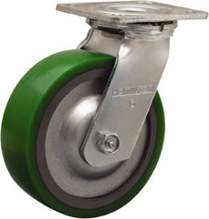 Hamilton - 6" Diam x 2" Wide x 7-1/2" OAH Top Plate Mount Swivel Caster - Polyurethane Mold onto Cast Iron Center, 900 Lb Capacity, Sealed Precision Ball Bearing, 4 x 4-1/2" Plate - Americas Industrial Supply