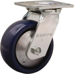 Hamilton - 5" Diam x 2" Wide x 6-1/2" OAH Top Plate Mount Swivel Caster - Polyurethane, 900 Lb Capacity, Sealed Precision Ball Bearing, 4 x 4-1/2" Plate - Americas Industrial Supply
