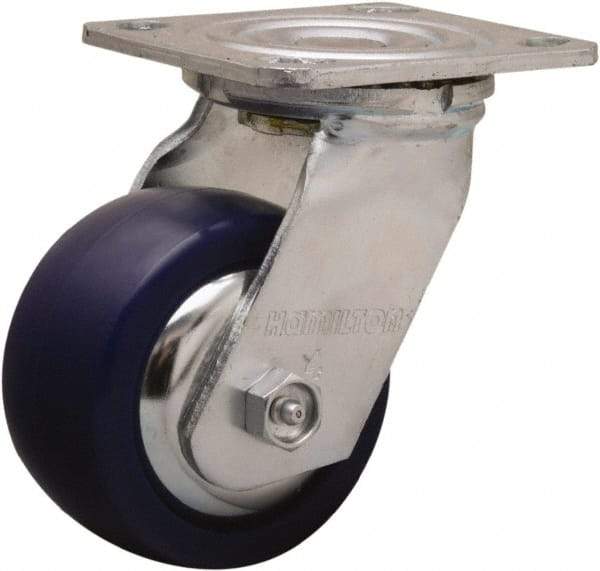 Hamilton - 4" Diam x 2" Wide x 5-5/8" OAH Top Plate Mount Swivel Caster - Polyurethane, 750 Lb Capacity, Straight Roller Bearing, 4 x 4-1/2" Plate - Americas Industrial Supply