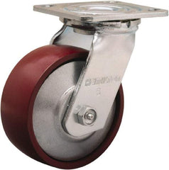 Hamilton - 5" Diam x 2" Wide x 6-1/2" OAH Top Plate Mount Swivel Caster - Cast Iron, 900 Lb Capacity, Sealed Precision Ball Bearing, 4 x 4-1/2" Plate - Americas Industrial Supply