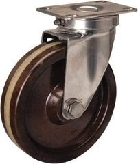 Hamilton - 5" Diam x 1-1/4" Wide x 6-1/4" OAH Top Plate Mount Swivel Caster - Phenolic, 300 Lb Capacity, Plain Bore Bearing, 2-3/8 x 3-5/8" Plate - Americas Industrial Supply