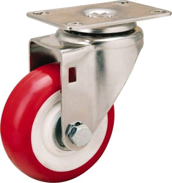 Hamilton - 3-1/2" Diam x 1-3/8" Wide x 4-7/8" OAH Top Plate Mount Swivel Caster - Polyurethane Mold on Polypropylene, 325 Lb Capacity, Delrin Bearing, 2-3/8 x 3-5/8" Plate - Americas Industrial Supply