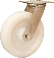 Hamilton - 8" Diam x 2" Wide x 9-1/2" OAH Top Plate Mount Swivel Caster - Nylon, 500 Lb Capacity, Stainless Steel Precision Ball Bearing, 3-3/4 x 4-1/2" Plate - Americas Industrial Supply