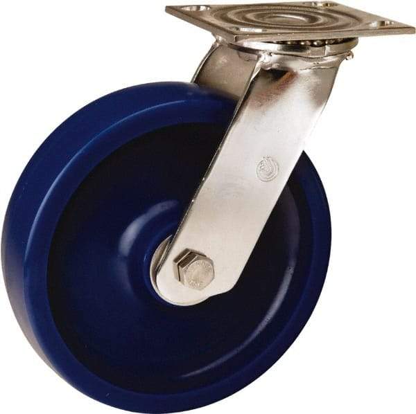 Hamilton - 8" Diam x 2" Wide x 9-1/2" OAH Top Plate Mount Swivel Caster - Polyurethane, 800 Lb Capacity, Delrin Bearing, 3-3/4 x 4-1/2" Plate - Americas Industrial Supply