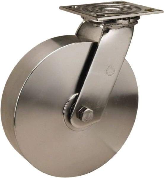 Hamilton - 8" Diam x 2" Wide x 9-1/2" OAH Top Plate Mount Swivel Caster - Forged Steel, 800 Lb Capacity, Delrin Bearing, 3-3/4 x 4-1/2" Plate - Americas Industrial Supply