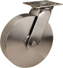 Hamilton - 8" Diam x 2" Wide x 9-1/2" OAH Top Plate Mount Swivel Caster - Forged Steel, 800 Lb Capacity, Delrin Bearing, 3-3/4 x 4-1/2" Plate - Americas Industrial Supply