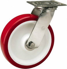 Hamilton - 8" Diam x 2" Wide x 9-1/2" OAH Top Plate Mount Swivel Caster - Polyurethane Mold on Polypropylene, 800 Lb Capacity, Delrin Bearing, 3-3/4 x 4-1/2" Plate - Americas Industrial Supply