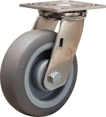 Hamilton - 6" Diam x 2" Wide x 7-1/2" OAH Top Plate Mount Swivel Caster - Rubber Mold on Polyolefin, 410 Lb Capacity, Delrin Bearing, 3-3/4 x 4-1/2" Plate - Americas Industrial Supply