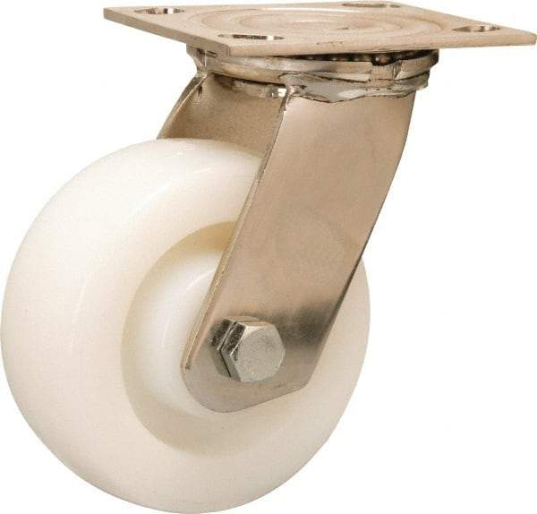 Hamilton - 5" Diam x 2" Wide x 6-1/2" OAH Top Plate Mount Swivel Caster - Nylon, 800 Lb Capacity, Stainless Steel Precision Ball Bearing, 4 x 4-1/2" Plate - Americas Industrial Supply