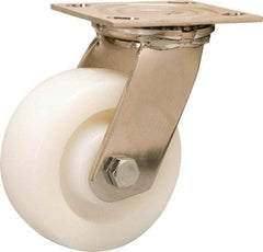 Hamilton - 5" Diam x 2" Wide x 6-1/2" OAH Top Plate Mount Swivel Caster - Nylon, 800 Lb Capacity, Stainless Steel Precision Ball Bearing, 4 x 4-1/2" Plate - Americas Industrial Supply