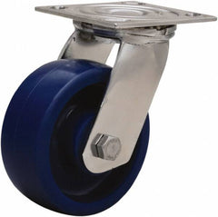 Hamilton - 5" Diam x 2" Wide x 6-1/2" OAH Top Plate Mount Swivel Caster - Polyurethane, 800 Lb Capacity, Delrin Bearing, 3-3/4 x 4-1/2" Plate - Americas Industrial Supply