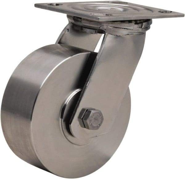 Hamilton - 5" Diam x 2" Wide x 6-1/2" OAH Top Plate Mount Swivel Caster - Forged Steel, 800 Lb Capacity, Plain Bore Bearing, 3-3/4 x 4-1/2" Plate - Americas Industrial Supply