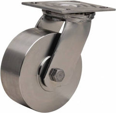 Hamilton - 5" Diam x 2" Wide x 6-1/2" OAH Top Plate Mount Swivel Caster - Forged Steel, 800 Lb Capacity, Delrin Bearing, 3-3/4 x 4-1/2" Plate - Americas Industrial Supply