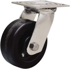 Hamilton - 5" Diam x 2" Wide x 6-1/2" OAH Top Plate Mount Swivel Caster - Phenolic, 800 Lb Capacity, Delrin Bearing, 3-3/4 x 4-1/2" Plate - Americas Industrial Supply