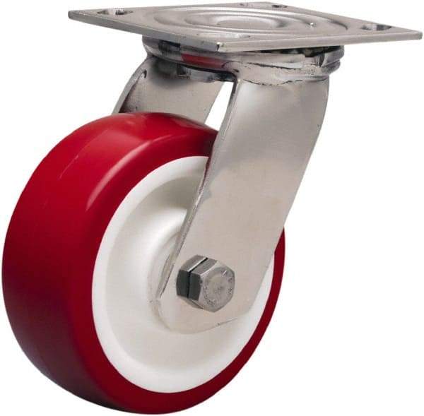 Hamilton - 5" Diam x 2" Wide x 6-1/2" OAH Top Plate Mount Swivel Caster - Polyurethane Mold on Polypropylene, 800 Lb Capacity, Delrin Bearing, 3-3/4 x 4-1/2" Plate - Americas Industrial Supply