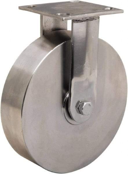 Hamilton - 8" Diam x 2" Wide x 9-1/2" OAH Top Plate Mount Rigid Caster - Forged Steel, 800 Lb Capacity, Delrin Bearing, 3-3/4 x 4-1/2" Plate - Americas Industrial Supply