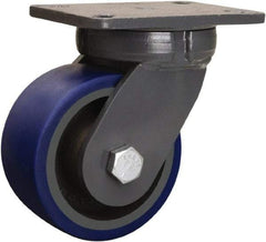 Hamilton - 6" Diam x 3" Wide x 8" OAH Top Plate Mount Swivel Caster - Polyurethane Mold onto Cast Iron Center, 1,800 Lb Capacity, Sealed Precision Ball Bearing, 5-1/4 x 7-1/4" Plate - Americas Industrial Supply