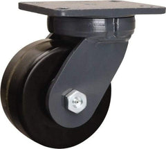 Hamilton - 6" Diam x 3" Wide x 8" OAH Top Plate Mount Swivel Caster - Phenolic, 2,000 Lb Capacity, Tapered Roller Bearing, 5-1/4 x 7-1/4" Plate - Americas Industrial Supply