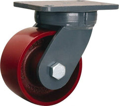 Hamilton - 6" Diam x 3" Wide x 8" OAH Top Plate Mount Swivel Caster - Cast Iron, 2,500 Lb Capacity, Precision Ball Bearing, 5-1/4 x 7-1/4" Plate - Americas Industrial Supply
