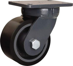Hamilton - 6" Diam x 3" Wide x 8" OAH Top Plate Mount Swivel Caster - Polyurethane Mold onto Cast Iron Center, 2,860 Lb Capacity, Tapered Roller Bearing, 5-1/4 x 7-1/4" Plate - Americas Industrial Supply